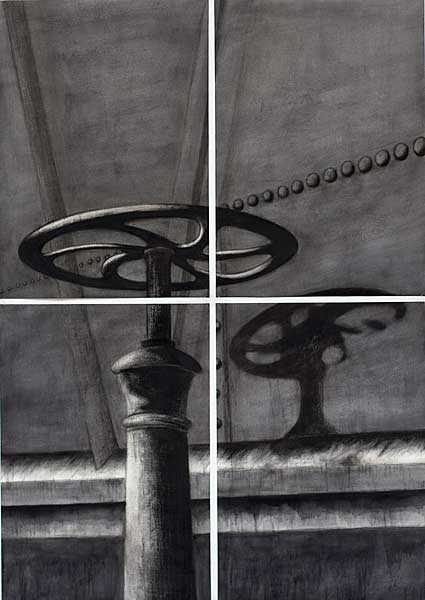 Aus der Serie MUSEUM DER SCHATTEN (HIROSHIMA 1945), 2007; Öl, Kohle/Papier, 4-teilig, je 100 x 70 cm, gesamt: 200 x 140 cm